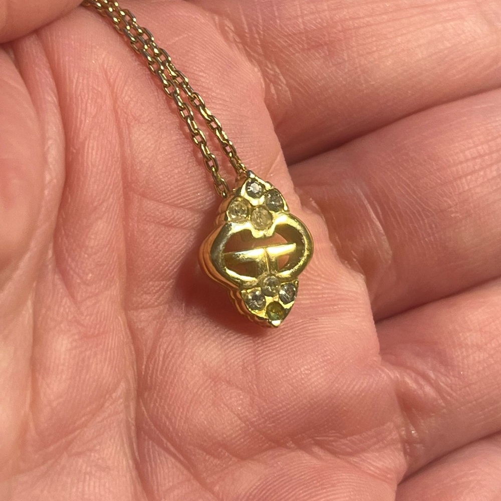 GIVENCHY Gold Necklace w/ Crystal Pendant, 16” Chain; GUC w/ 1 Missing Crystal - Picture 14 of 14